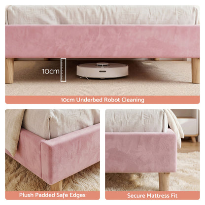 Artiss Single Bed Frame Scallop Upholstered Headboard Pink Velvet Platform Base Support up to 180kg