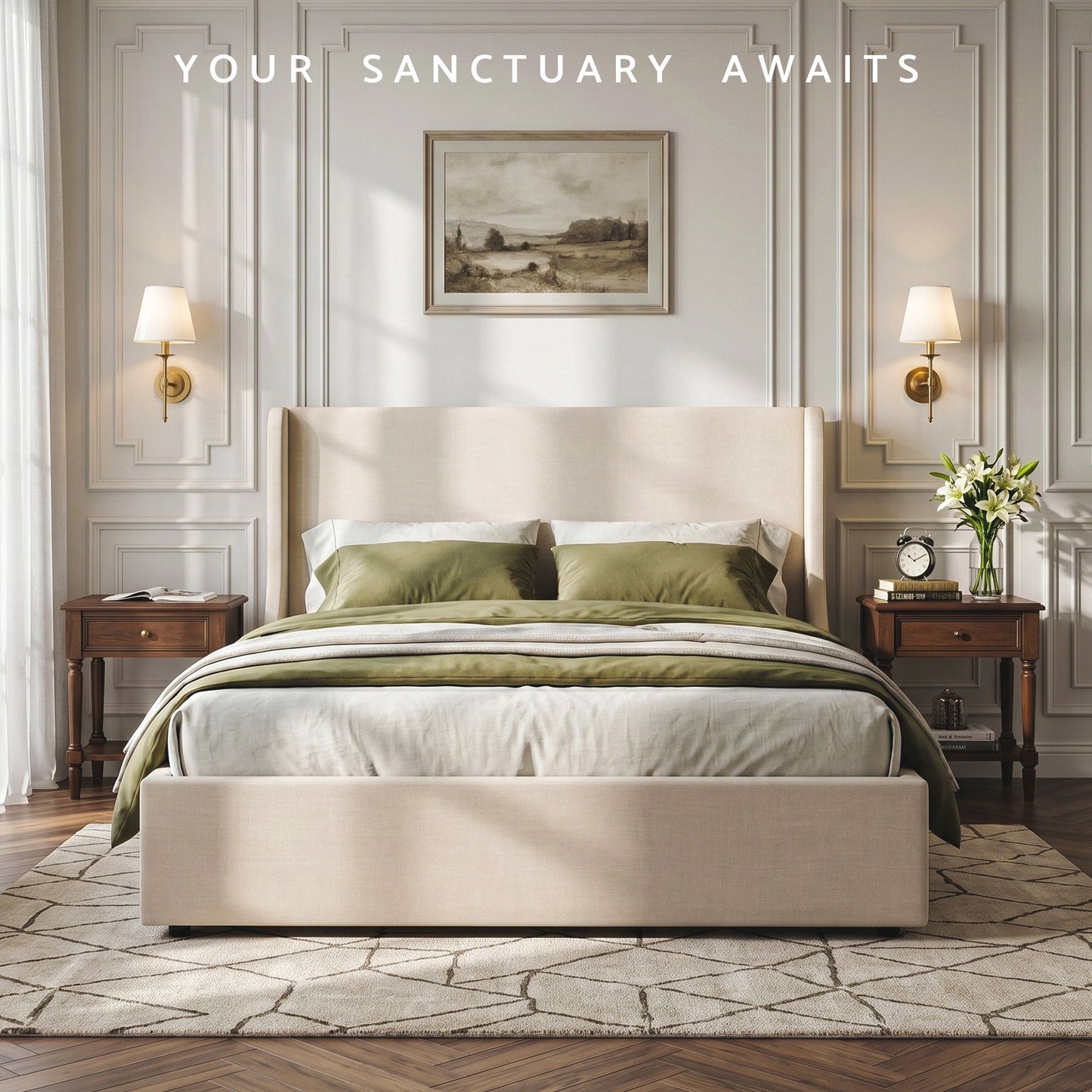 Artiss King Upholstered Bed Frame with 3 Storage Drawers Wingback Headboard Heavy Duty Metal Platform Base