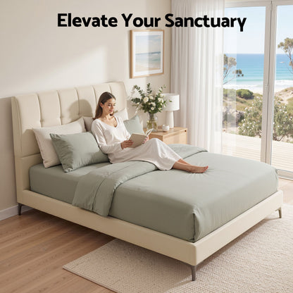 Artiss Queen Bed Frame Upholstered Platform Bed with Tufted Headboard 300kg Support