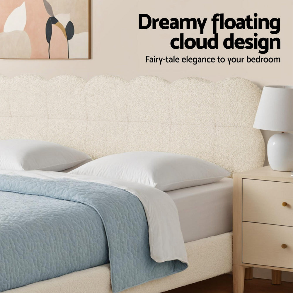Artiss Double Bed Frame Cloud Headboard Boucle Fabric Mattress Platform Base White