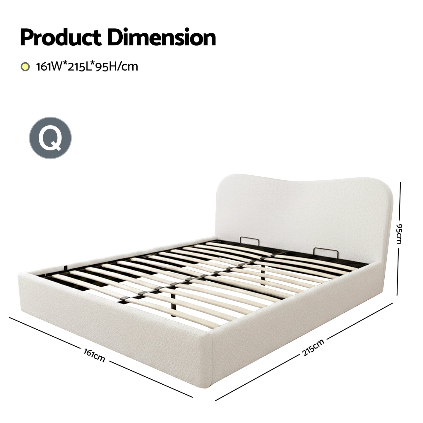 Artiss Queen Bed Frame with Gaslift Storage Wooden Platform Mattress Base Boucle Upholstered White