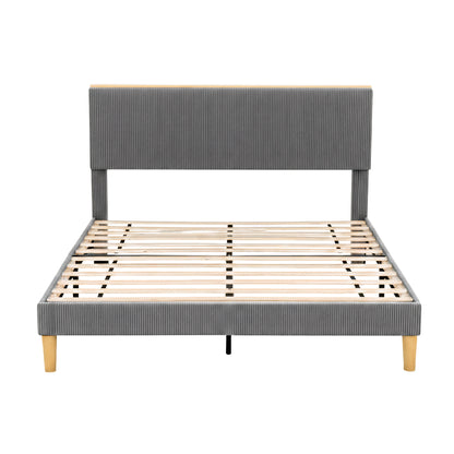 Artiss Double Bed Frame Upholstered Adjustable Headboard Mood Lighting Heavy Duty Grey Velvet