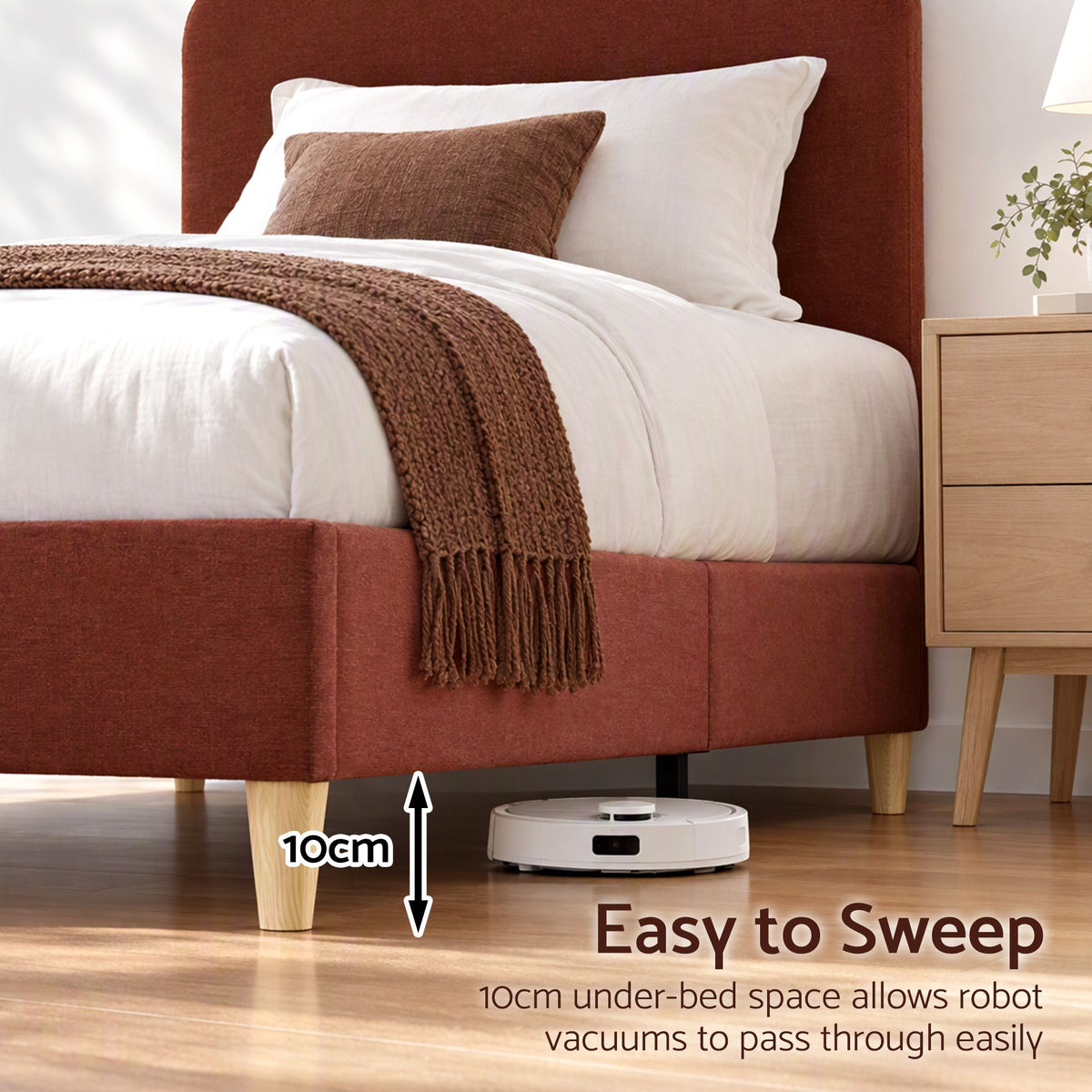Artiss Single Bed Frame with Headboard, Faux Linen Fabric Brown