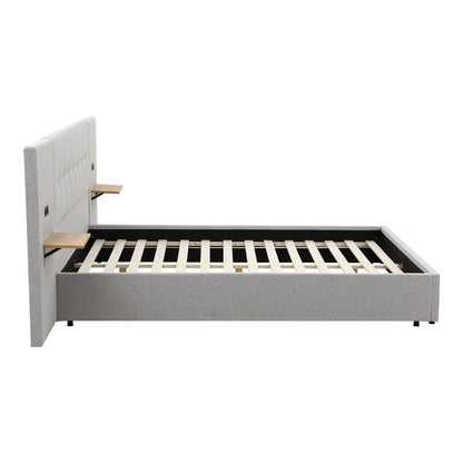 Artiss Queen Bed Frame with Wide Headboard, Floating Shelves and USB Grey