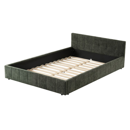 Artiss Double Bed Frame Chenille Heavy Duty Platform Base Green 300kg Support No Box Spring Needed