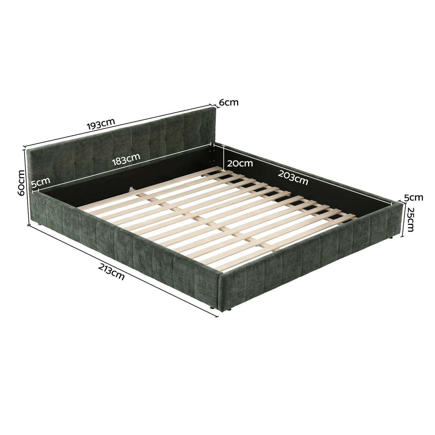 Artiss King Bed Frame Chenille Heavy Duty Platform Base Green 300kg Support No Box Spring Needed