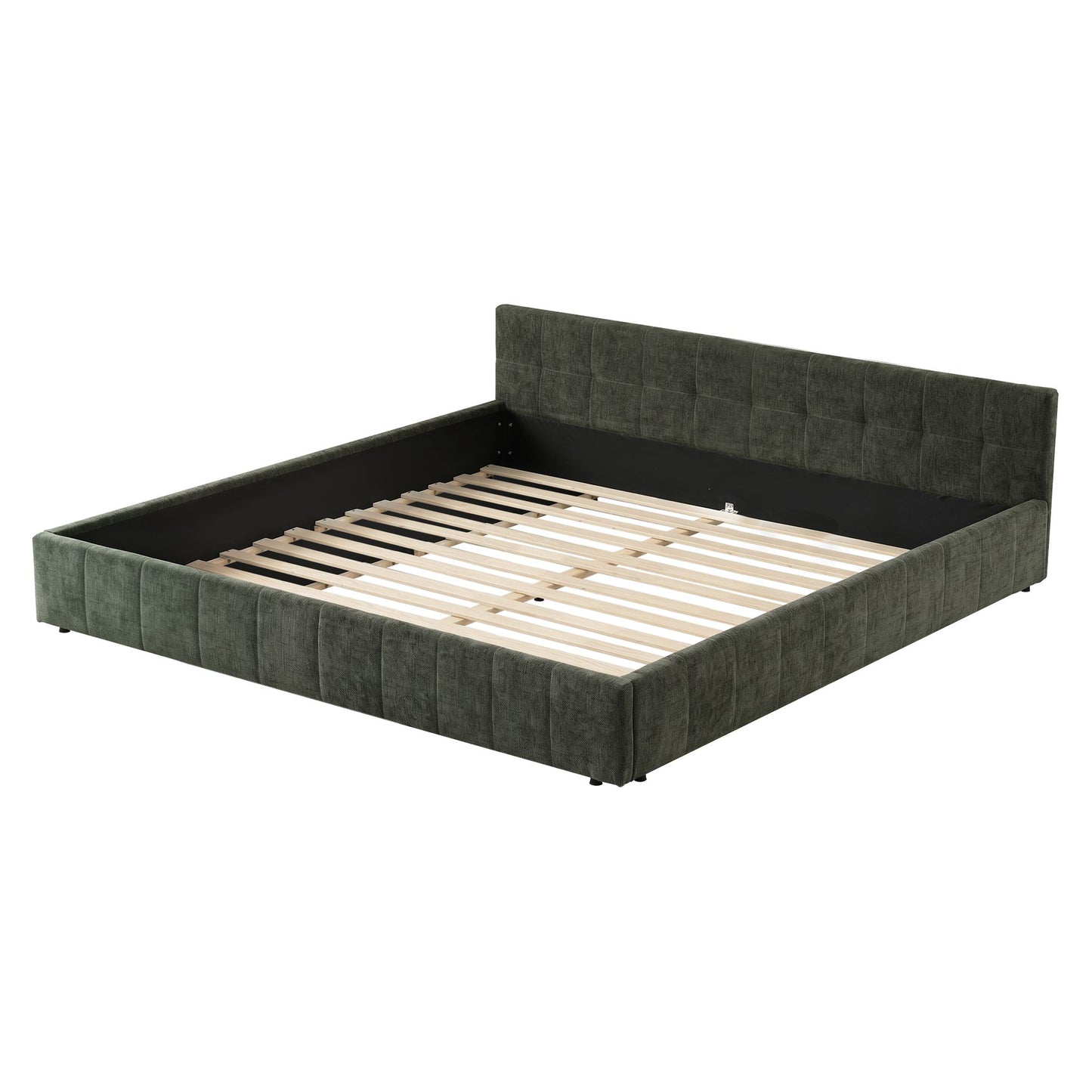 Artiss King Bed Frame Chenille Heavy Duty Platform Base Green 300kg Support No Box Spring Needed