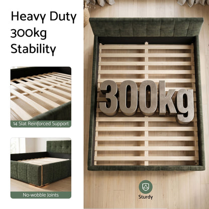 Artiss Queen Bed Frame Chenille Heavy Duty Platform Base Green 300kg Support No Box Spring Needed