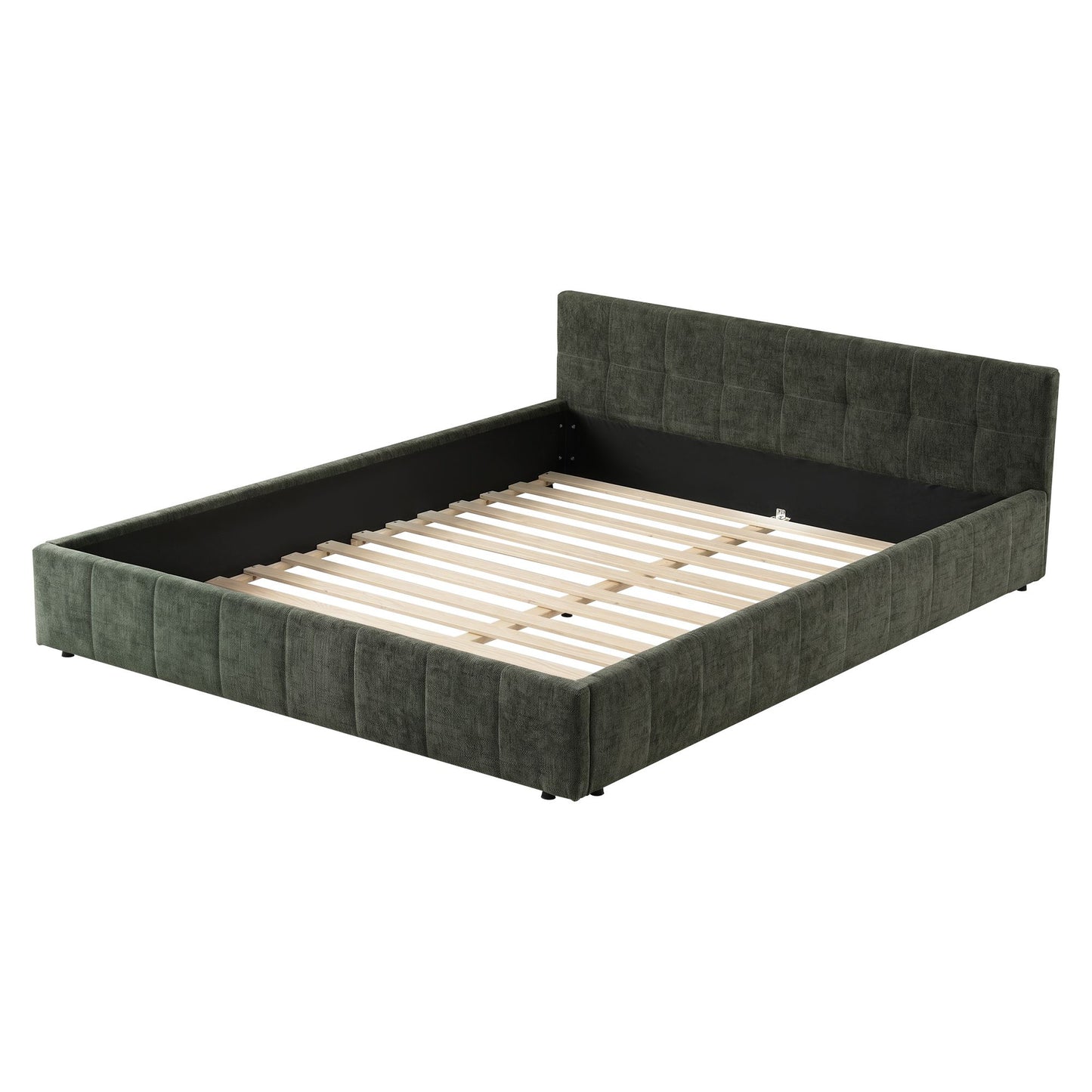 Artiss Queen Bed Frame Chenille Heavy Duty Platform Base Green 300kg Support No Box Spring Needed