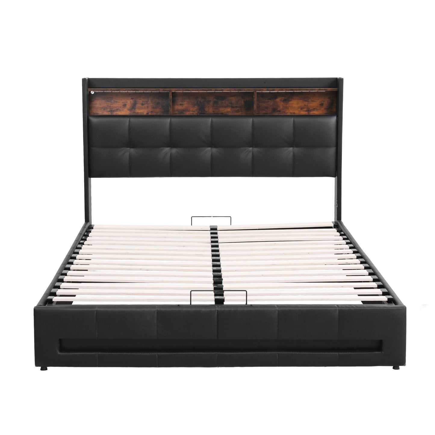 Artiss Double Bed Frame with Gas Lift Storage LED Lights Charging Station Headboard with Open Shelf