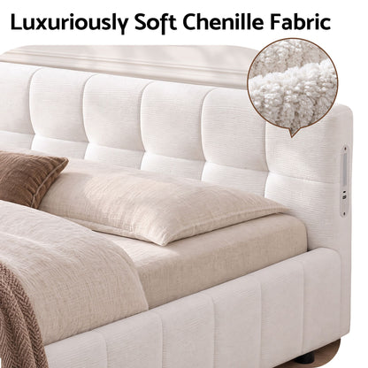 Artiss Double Bed Frame with Charging, LED Lights & Tufted Headboard
