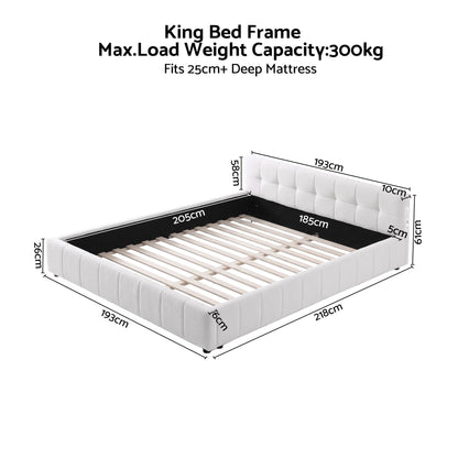 Artiss King Bed Frame with Charging, LED Lights & Tufted Headboard