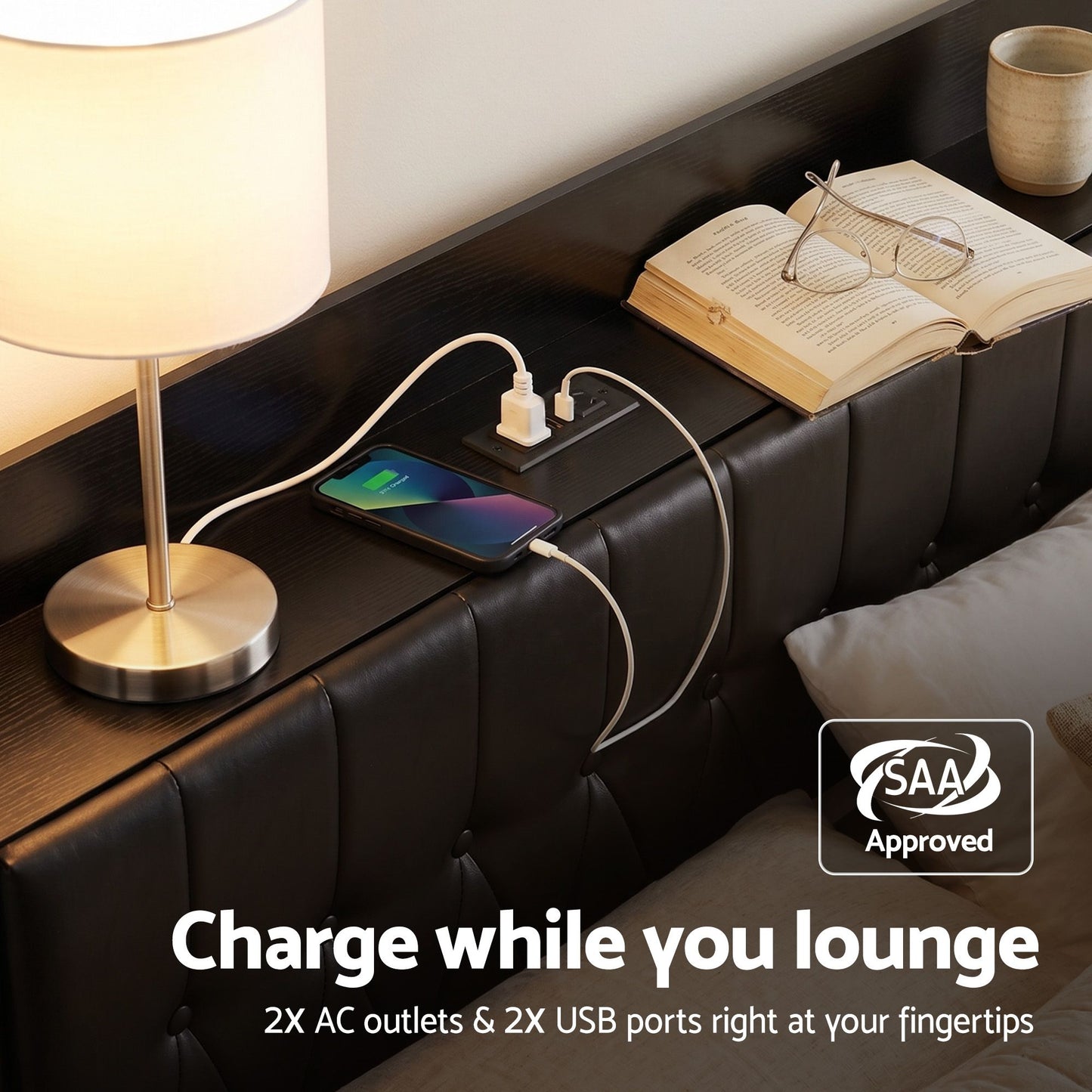 Artiss Double Bed Frame with Storage Headboard SAA Certified Charging Station