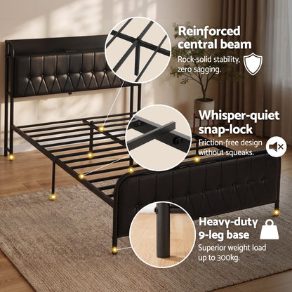 Artiss Double Bed Frame with Storage Headboard SAA Certified Charging Station