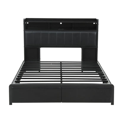 Artiss Double Bed Frame with Storage Headboard, 2 Drawers, Charging Station LED Light