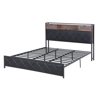 Artiss King Bed Frame with LED Lights and Storage Headboard Charging Station