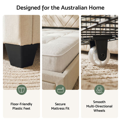 Artiss Double Bed Frame with Charging Station and Storage Drawers Beige 300KG Noise Free