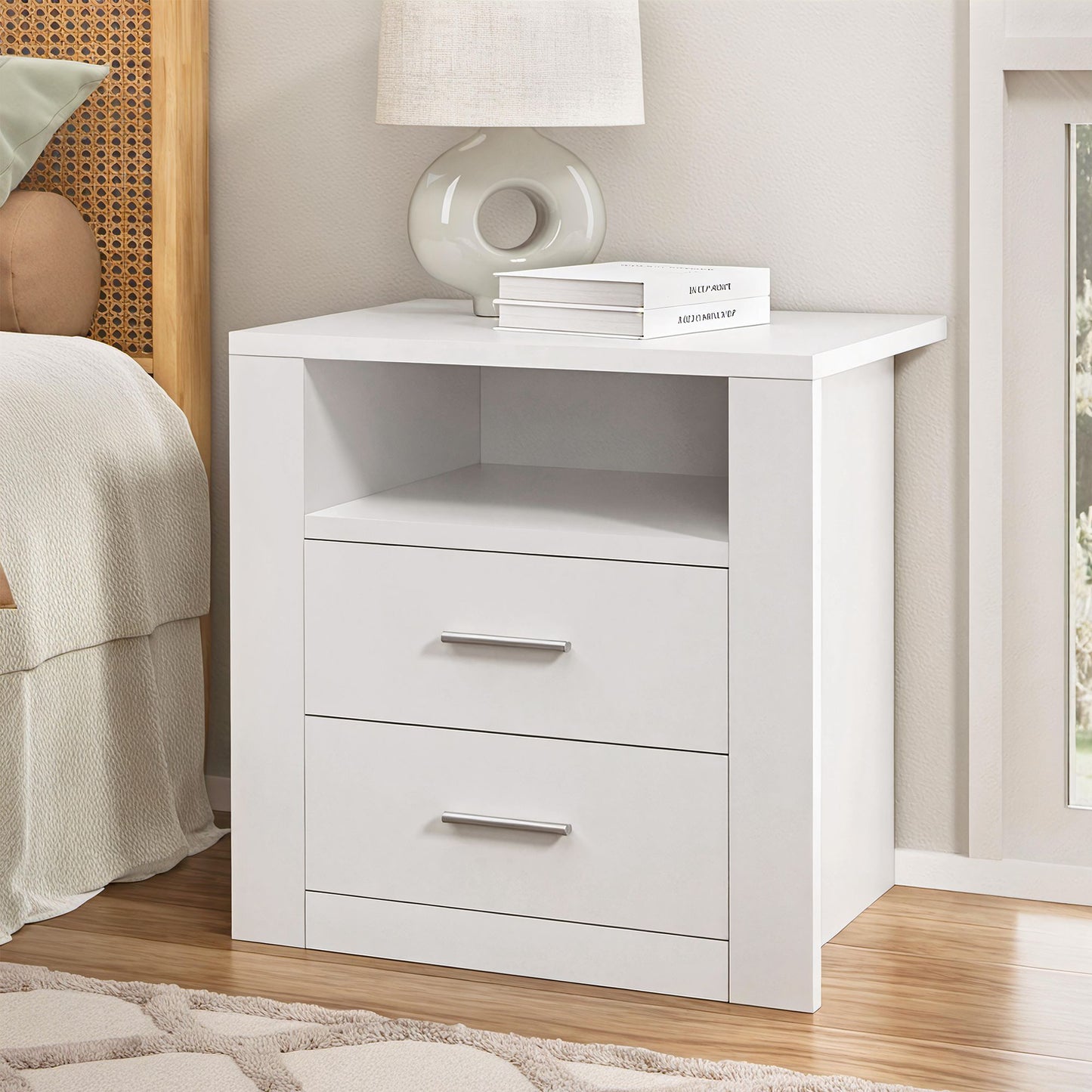Artiss Queen Bed Frame with Storage and Bedside Table Set Boucle Fabric Gas Lift Bed Base 2-Drawer Nightstand
