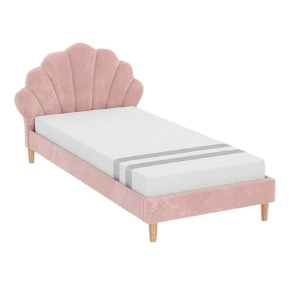 Artiss King Single Bed Frame BedStory Mattress Set Pink Velvet Scallop Bedhead with 20cm Mattress
