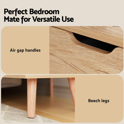 Artiss Double Bed Frame with Storage and Bedside Table Set Tufted Linen Gas Lift Bed Base and 2-Drawer Nightstand
