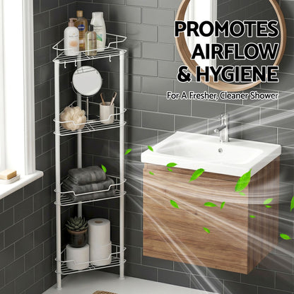 Artiss 4 Tier Floor Standing Corner Shower Caddy Bathroom Organizer White