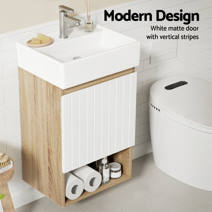 Cefito Vanity Unit 445mm Basin Bathroom Cabinet Storage Wall Hung Sink White