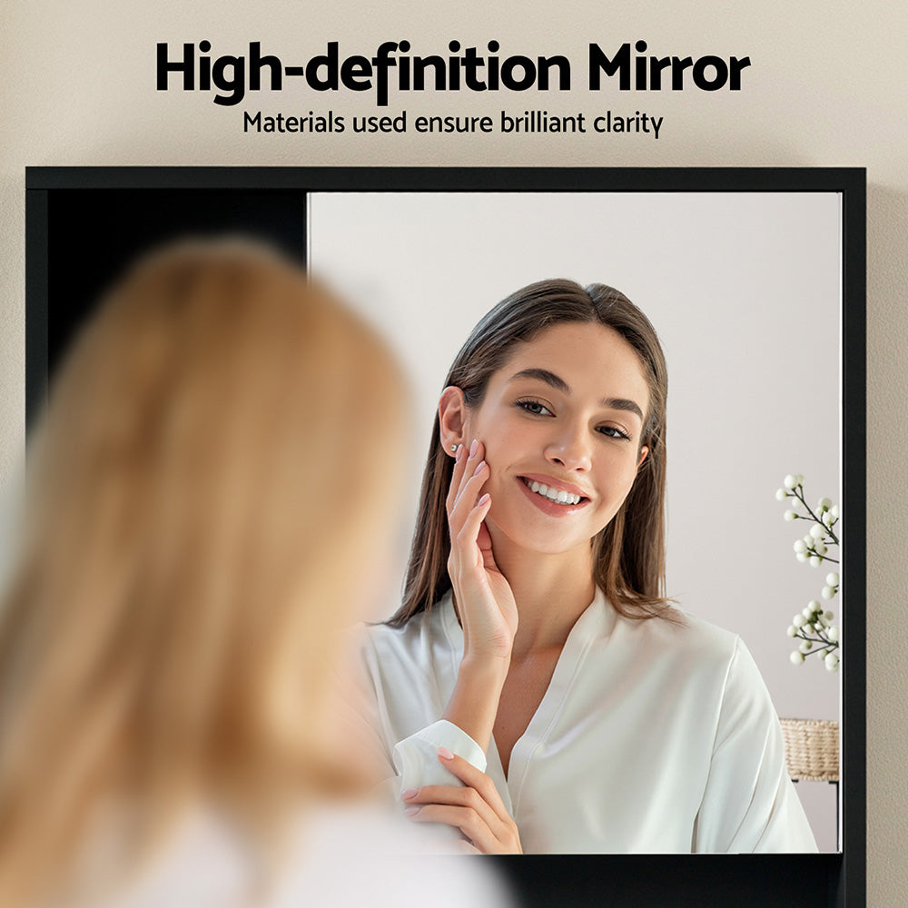 Cefito Bathroom Mirror Cabinet Mirrored Medicine Adjustable Shelf Wall Mounted 560mm Black