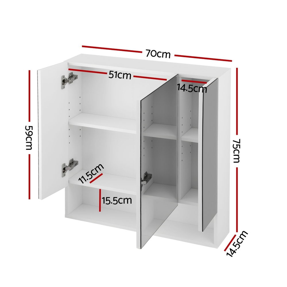 Cefito Bathroom Mirror Cabinet Medicine Adjustable Shelves Wall Hung 700x750mm White