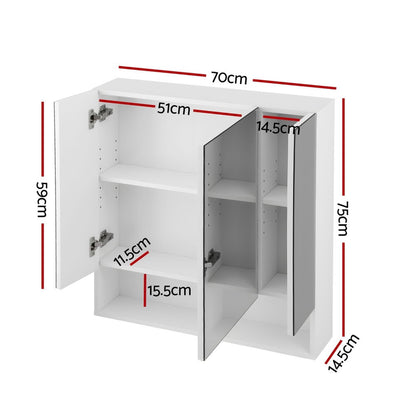 Cefito Bathroom Mirror Cabinet Medicine Adjustable Shelves Wall Hung 700x750mm White