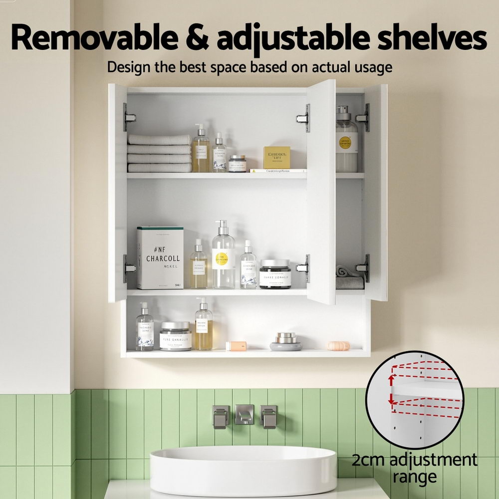 Cefito Bathroom Mirror Cabinet Medicine Adjustable Shelves Wall Hung 700x750mm White