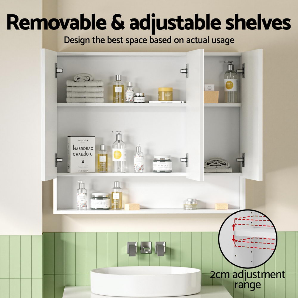 Cefito Bathroom Mirror Cabinet Medicine Adjustable Shelves Wall Hung 900x750mm White
