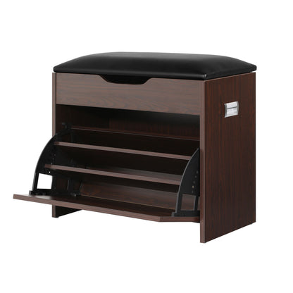 Artiss 2x Shoe Bench Set Flip Drawer Walnut