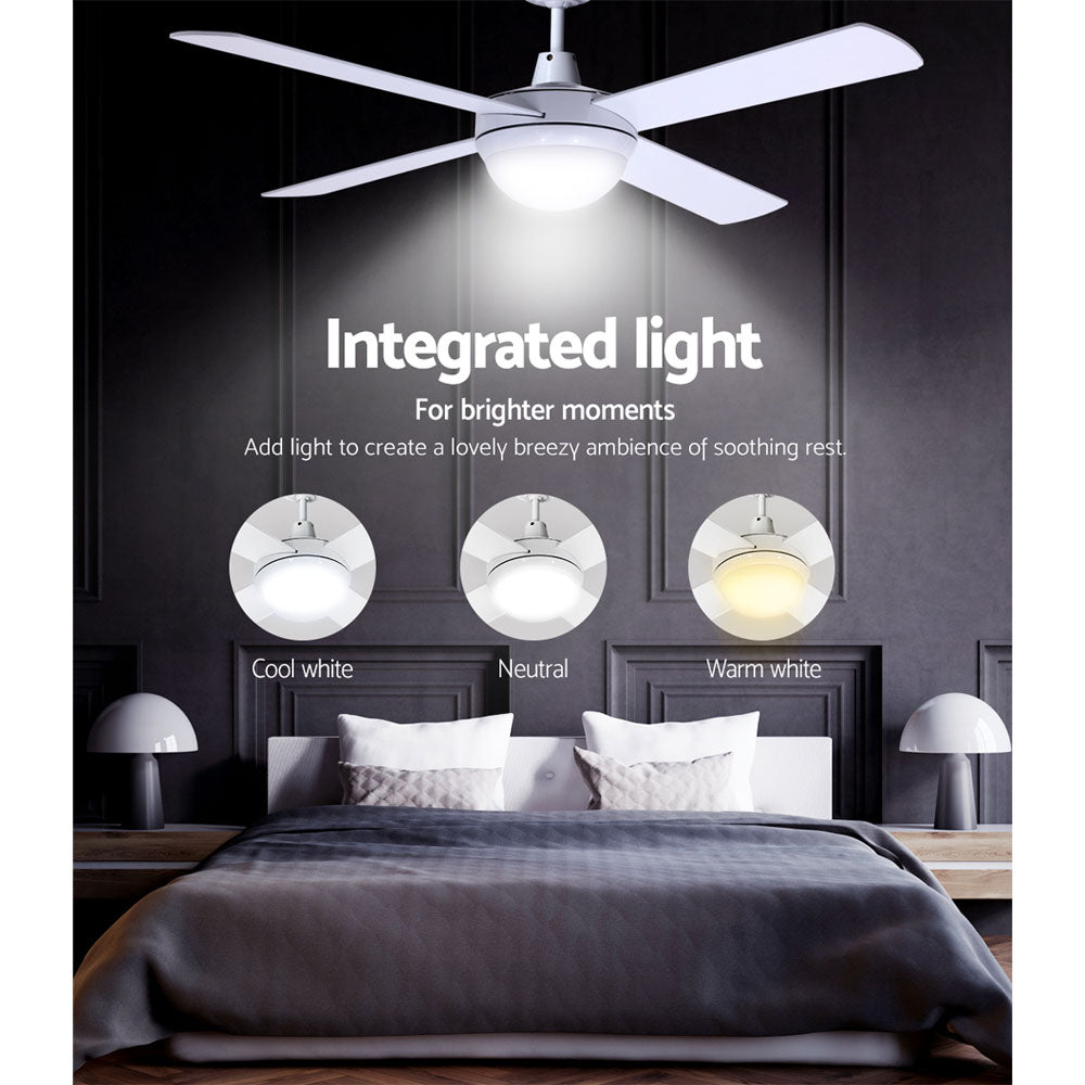 Devanti 52'' Ceiling Fan DC Motor w/Light w/Remote - White