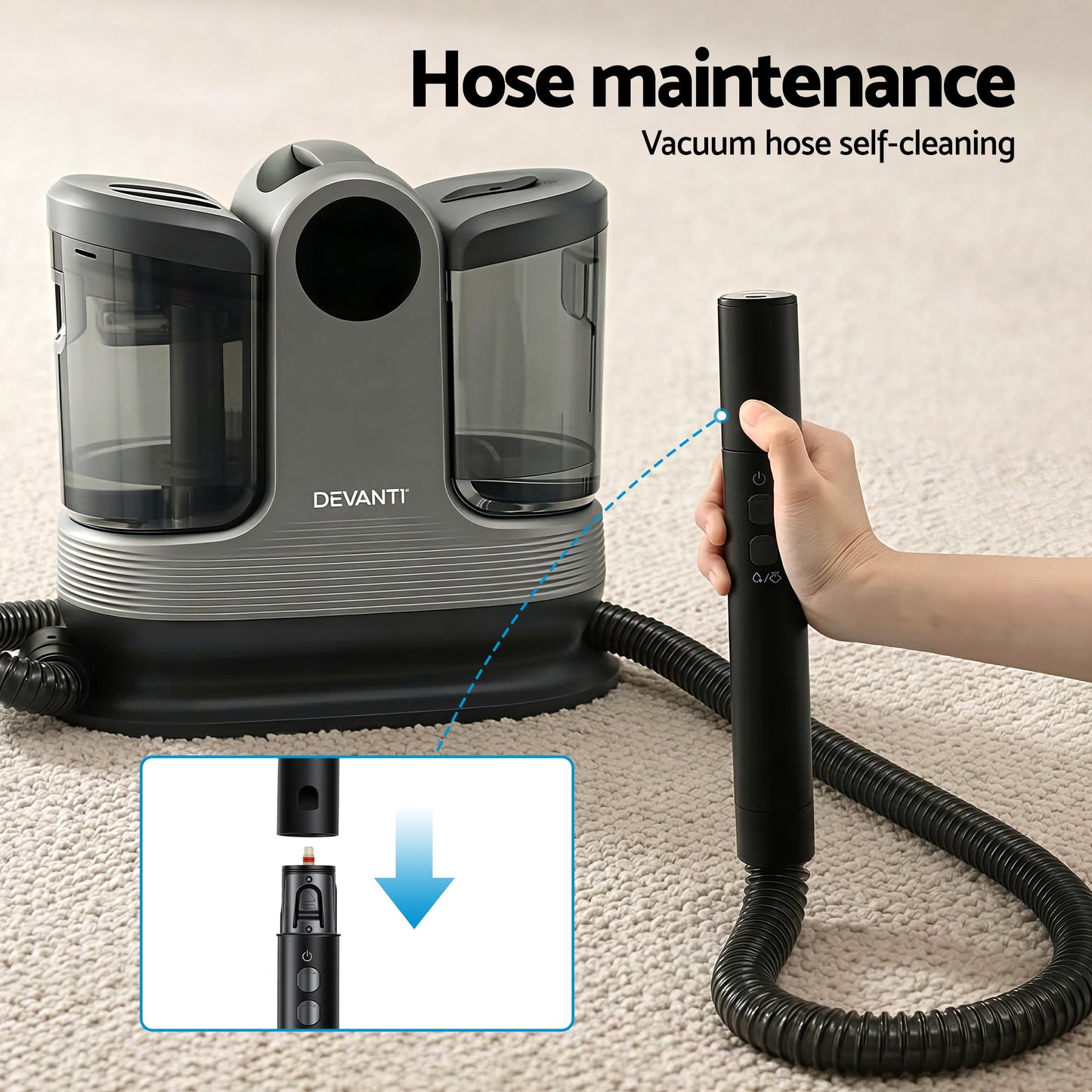 Devanti Carpet Washer Handheld Vacuum Cleaner 1700W 11kpa Rapid Heating Black