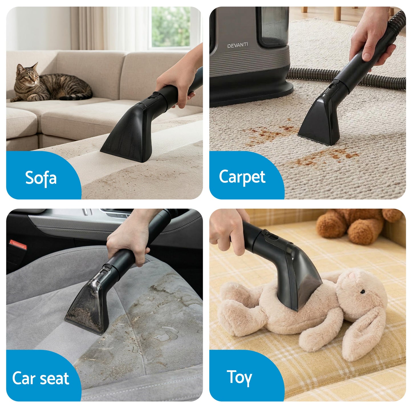 Devanti Carpet Washer Handheld Vacuum Cleaner 1700W 11kpa Rapid Heating Black