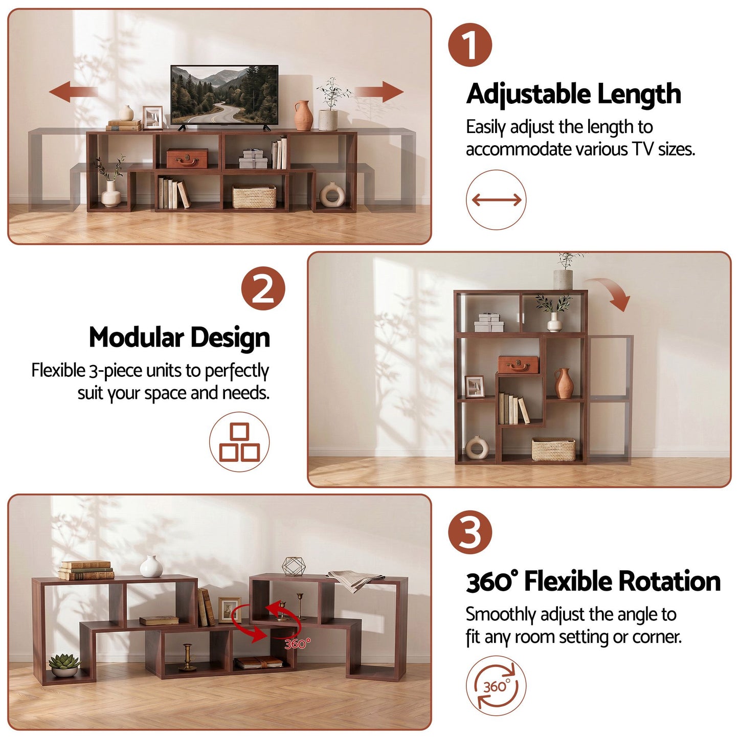 Artiss Modular TV Stand 3 Piece Entertainment Unit Adjustable Bookcase Shelf