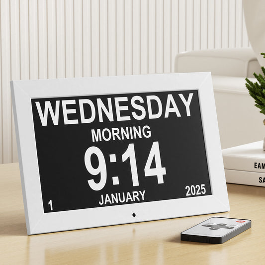 Artiss 10" Digital Day Clock Alarm Calendar Dementia Date Week Desk Clocks White