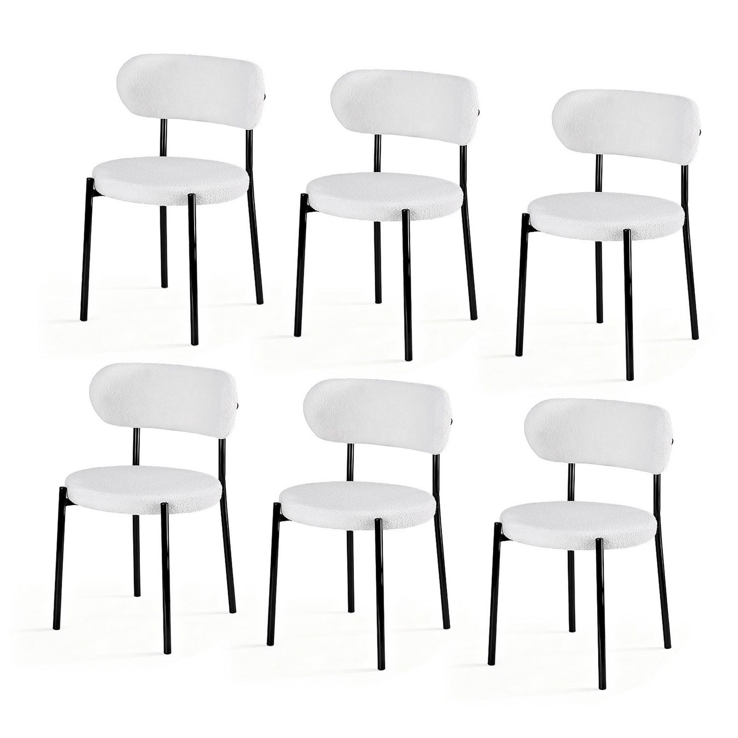 Artiss Dining Chairs Set of 6 Sherpa Boucle White