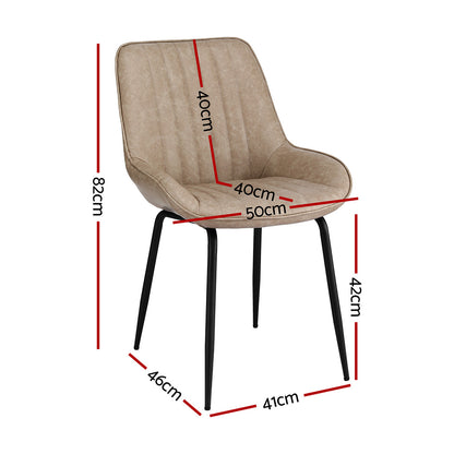 Artiss 4x Dining Chairs Retro PU Leather Kitchen Lounge Cafe Accent Chair Khaki