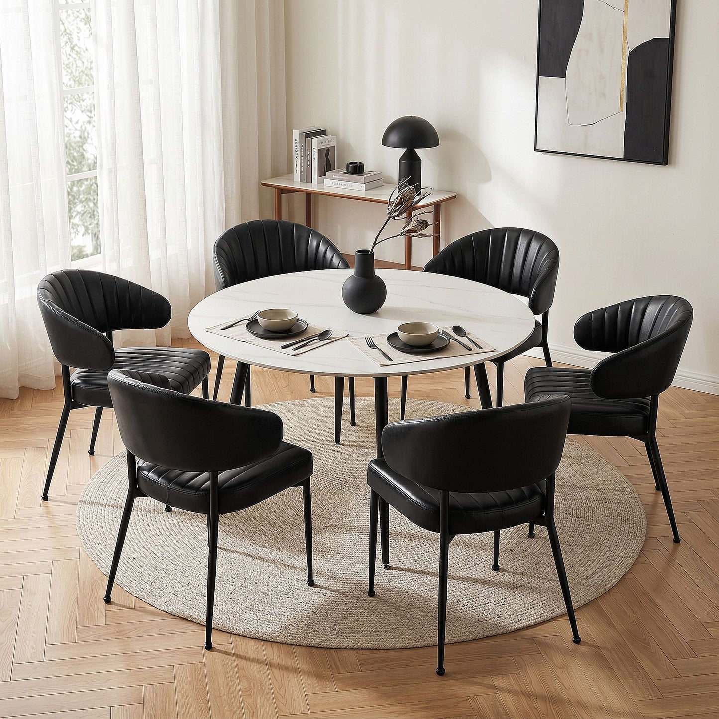 Artiss Dining Chairs Set of 6 Leather Hollow Armchair Black