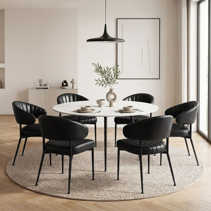 Artiss Dining Chairs Set of 6 Leather Hollow Armchair Black