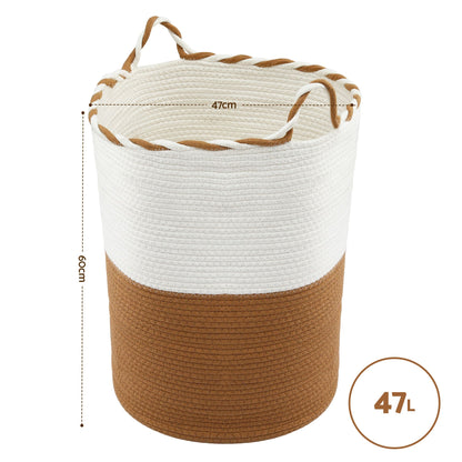 Artiss Woven Laundry Basket with handles Foldable White & Brown