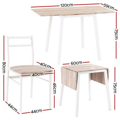Artiss Dining Table and Chairs Set 5pcs with Extendable 60-120cm Drop-Leaf Table Natural White