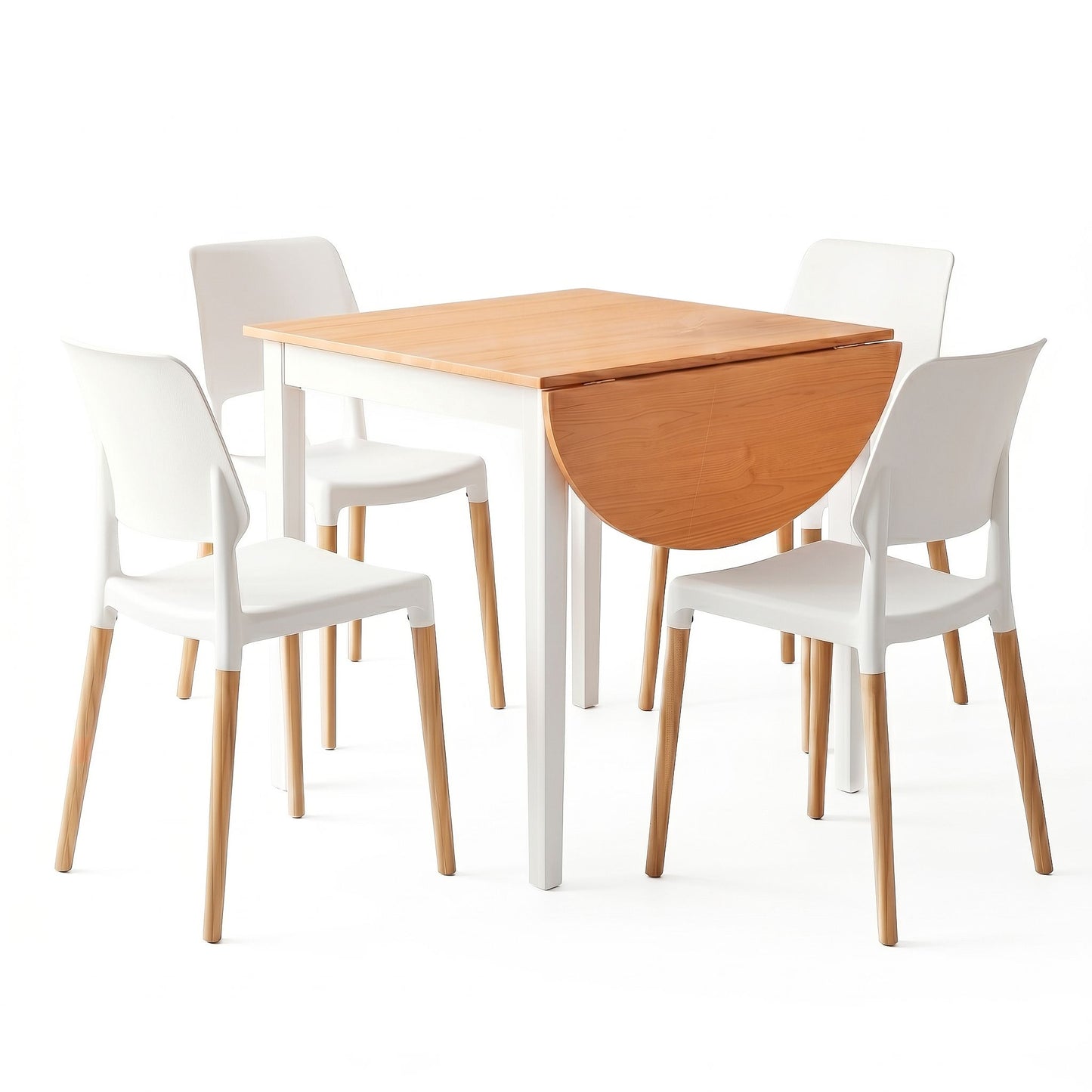Artiss Dining Table and Chairs Set 5PCS, 75-110cm Drop-Leaf Table, with 4 Dining Chairs White Wooden, 4 Seater Dining Table Set for Kitchen, Apartment, Café
