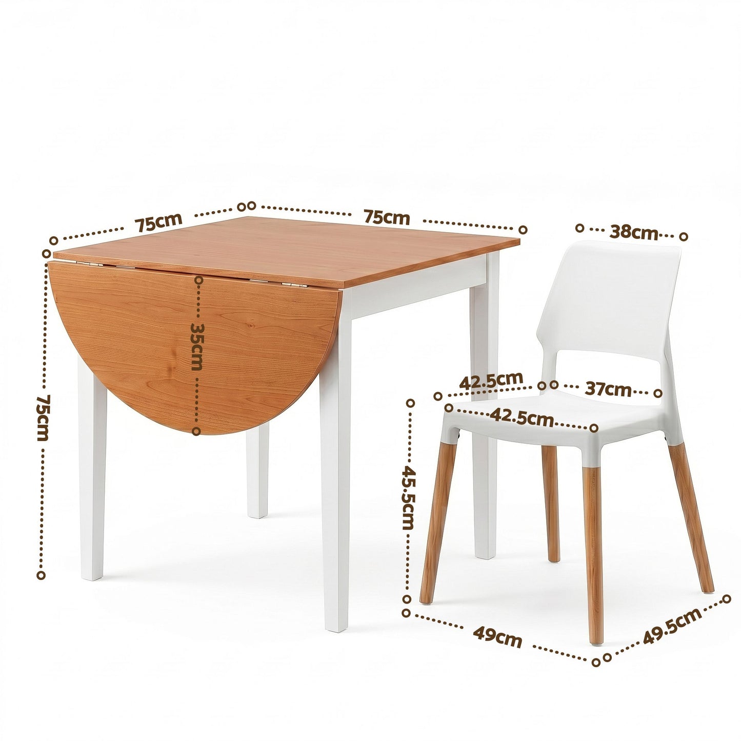 Artiss Dining Table and Chairs Set 5PCS, 75-110cm Drop-Leaf Table, with 4 Dining Chairs White Wooden, 4 Seater Dining Table Set for Kitchen, Apartment, Café