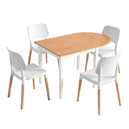 Artiss Dining Table and Chairs Set 5PCS, 75-110cm Drop-Leaf Table, with 4 Dining Chairs White Wooden, 4 Seater Dining Table Set for Kitchen, Apartment, Café