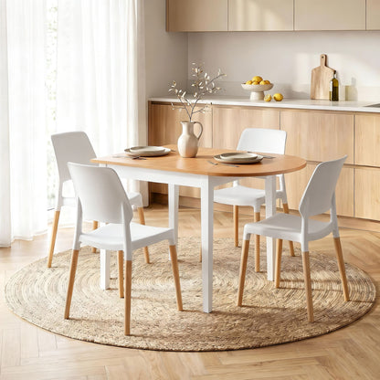 Artiss Dining Table and Chairs Set 5PCS, 75-110cm Drop-Leaf Table, with 4 Dining Chairs White Wooden, 4 Seater Dining Table Set for Kitchen, Apartment, Café