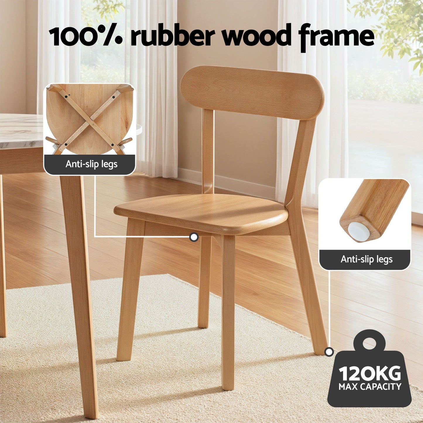 1 Artiss Dining Table and 4 Chairs Set Natural Timber