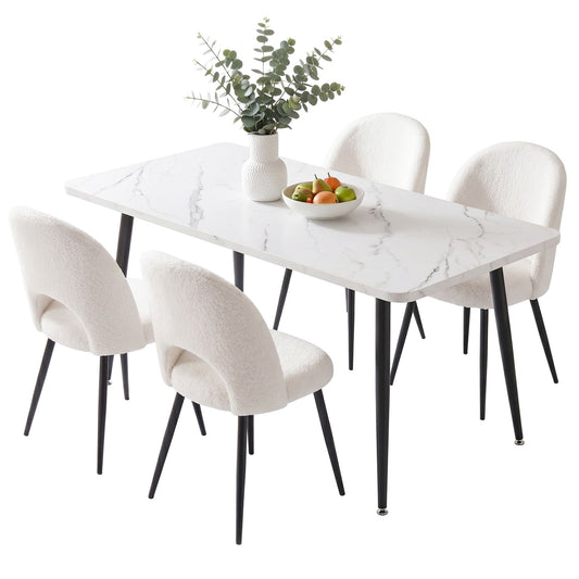 Artiss Dining Table and Chairs Set 5pcs Kitchen Furniture Marble White
