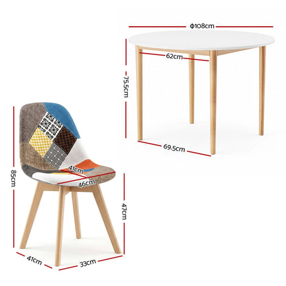 1 Artiss Dining Table and 4 Fabric Eiffel Chairs Set White